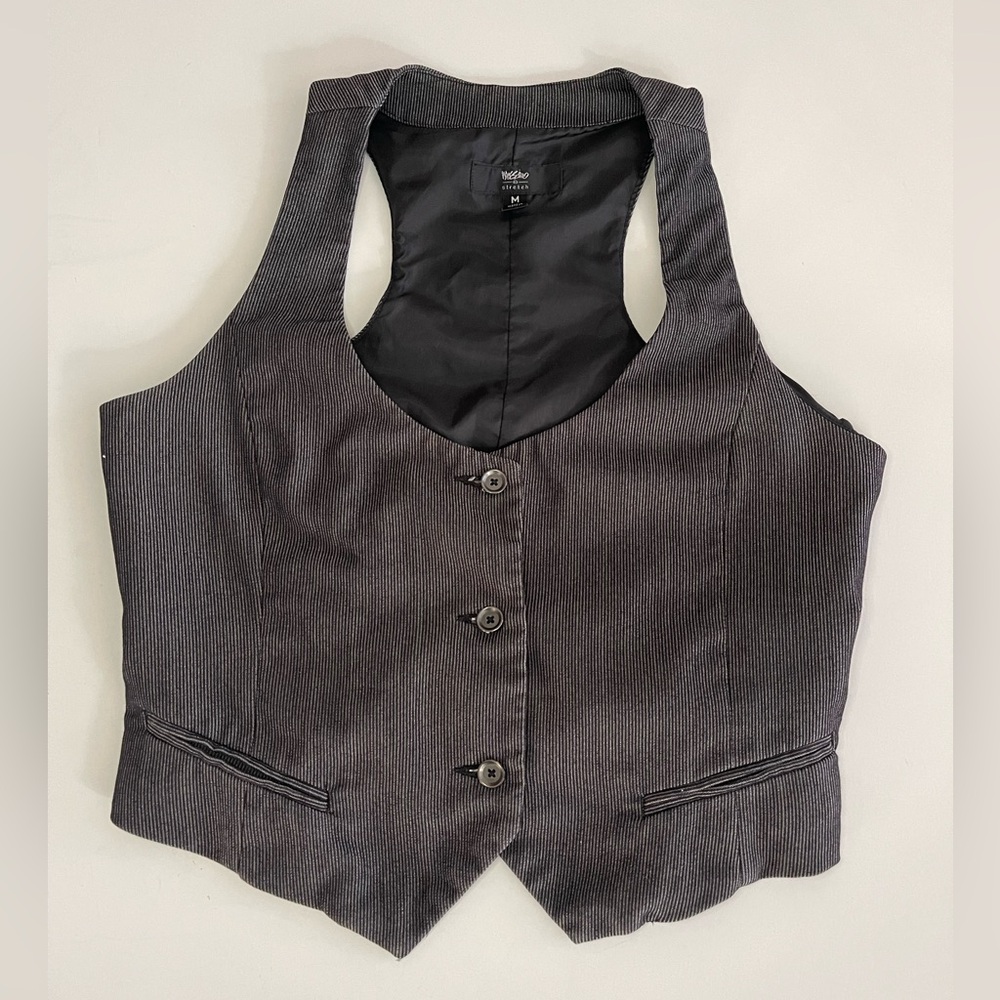 Pinstripe Fitted Vest Suit Top Menswear Women’s Medium